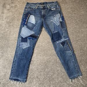 Polo Ralph Lauren Avery Boyfriend Jeans 29R Patchwork Distressed Raw Frayed Hem